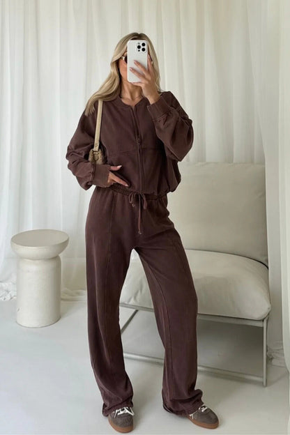 Women Bomber Oversize Baggy 2 Piece Lounge Wear Casual Set Ladies Suit Tracksuit
