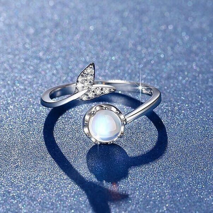 Crystal Mermaid Tail Moonstone Adjustable Ring 925 Sterling Silver Jewellery UK