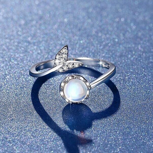 Crystal Mermaid Tail Moonstone Adjustable Ring 925 Sterling Silver Jewellery UK