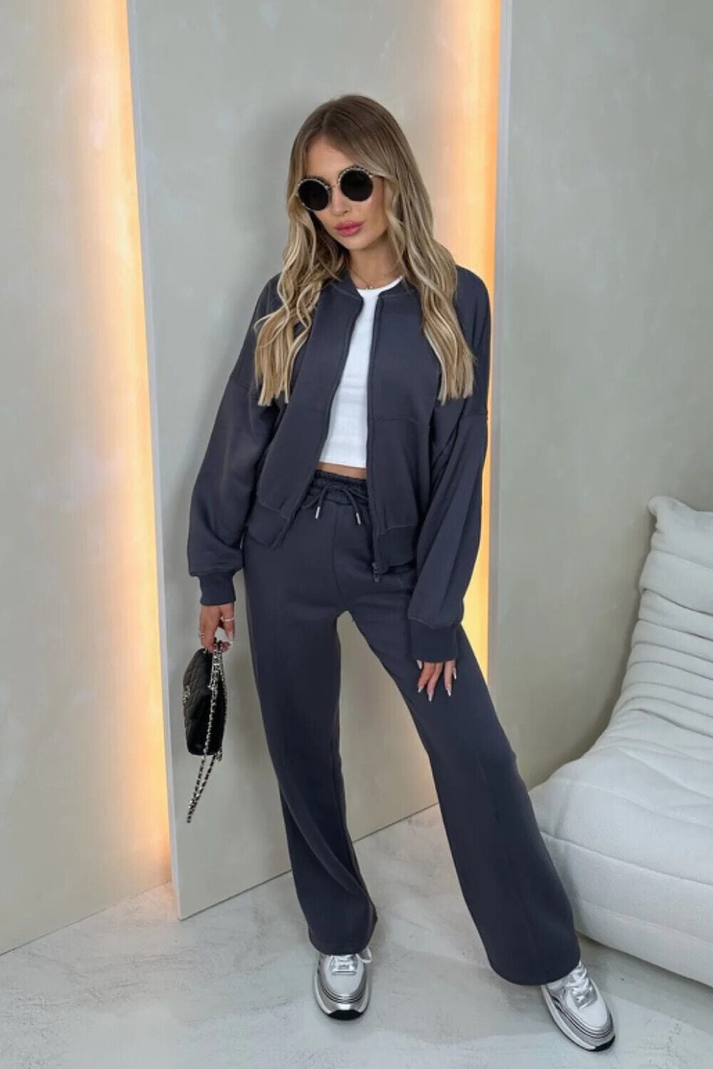 Women Bomber Oversize Baggy 2 Piece Lounge Wear Casual Set Ladies Suit Tracksuit