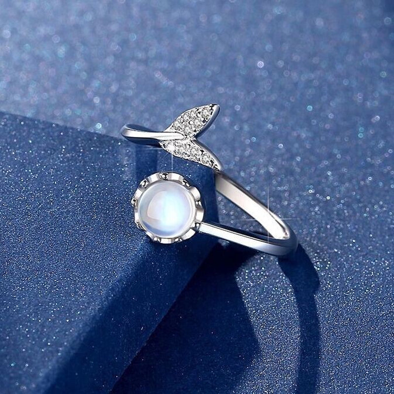 Crystal Mermaid Tail Moonstone Adjustable Ring 925 Sterling Silver Jewellery UK