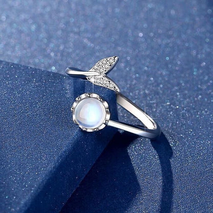 Crystal Mermaid Tail Moonstone Adjustable Ring 925 Sterling Silver Jewellery UK